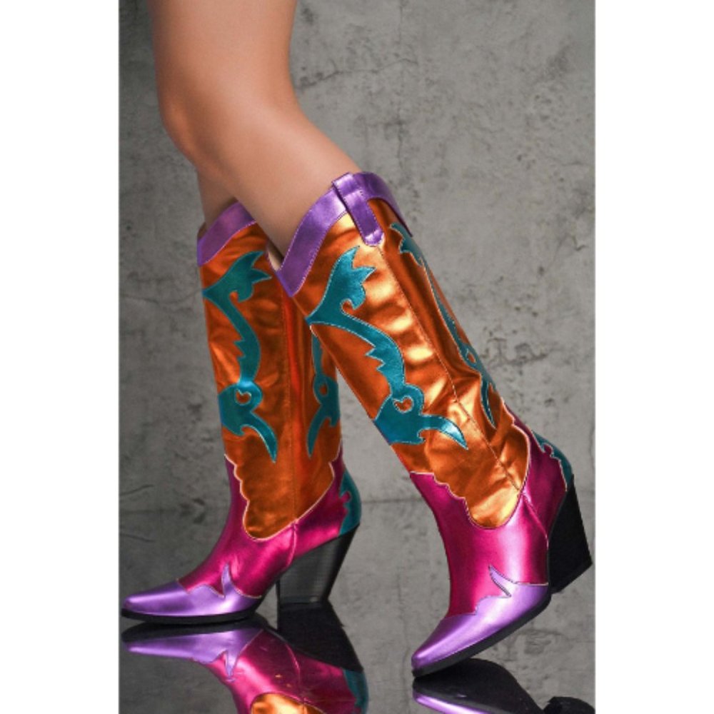 Womens Pointy Toe Chunky Western Booties Juliana Orange Size 8